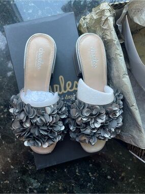 Charlies Silver Floral Petal Slide Mules